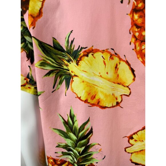SSLR Mens Pineapple Print Short-Sleeve Button-Down Shirt L Cotton Tropical Hawai - Picture 10 of 16